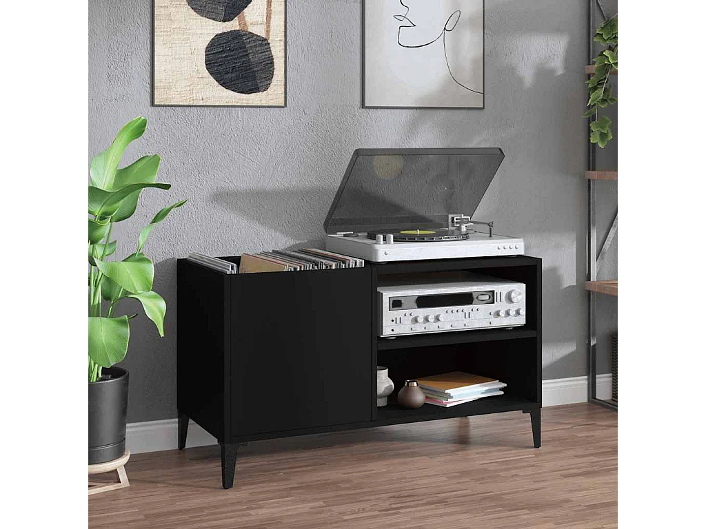Plattenschrank Schwarz 84,5x38x48 cm Holzwerkstoff