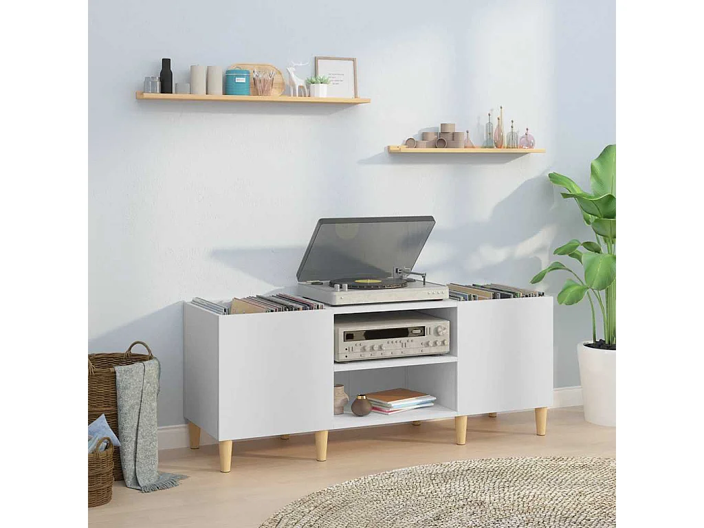 Platenkast 121x38x48 cm bewerkt hout wit