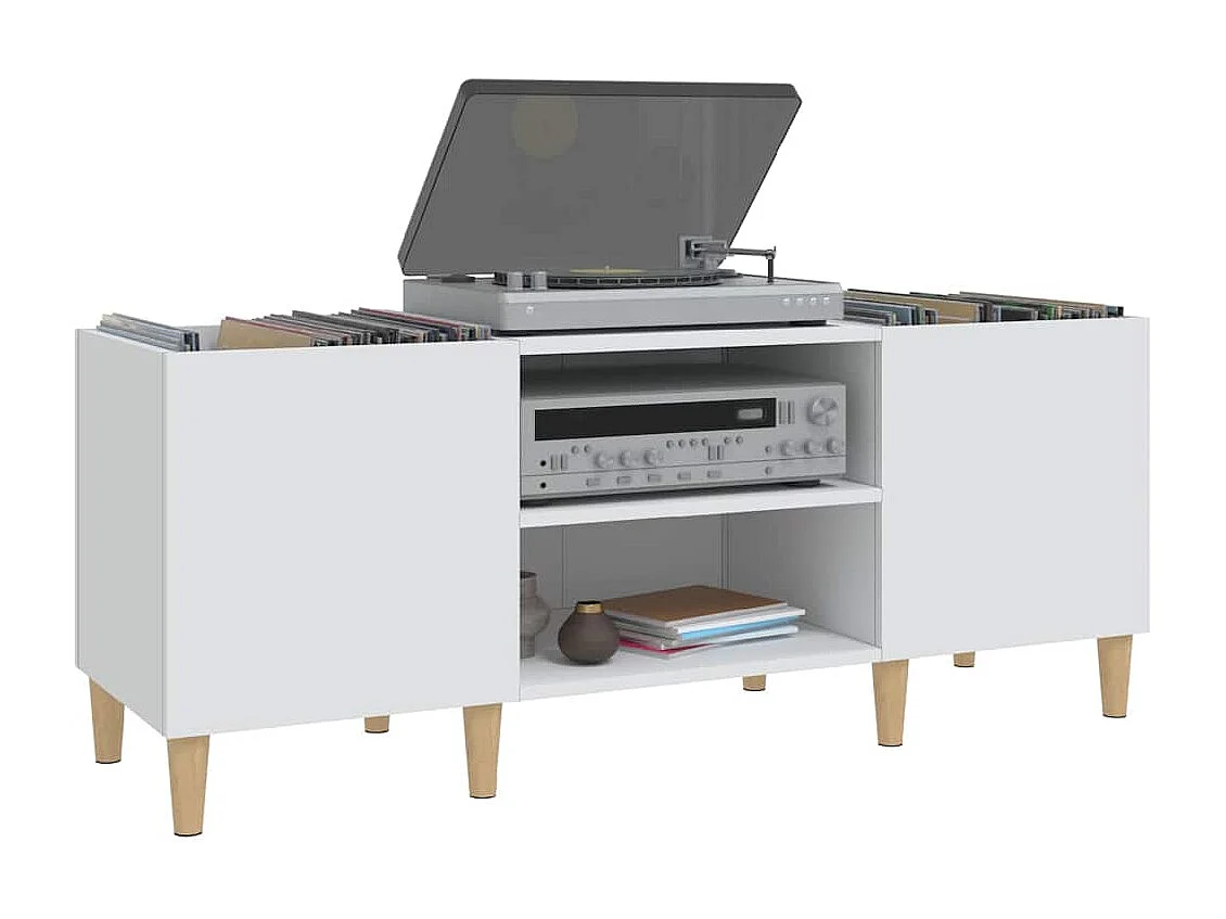 Platenkast 121x38x48 cm bewerkt hout wit
