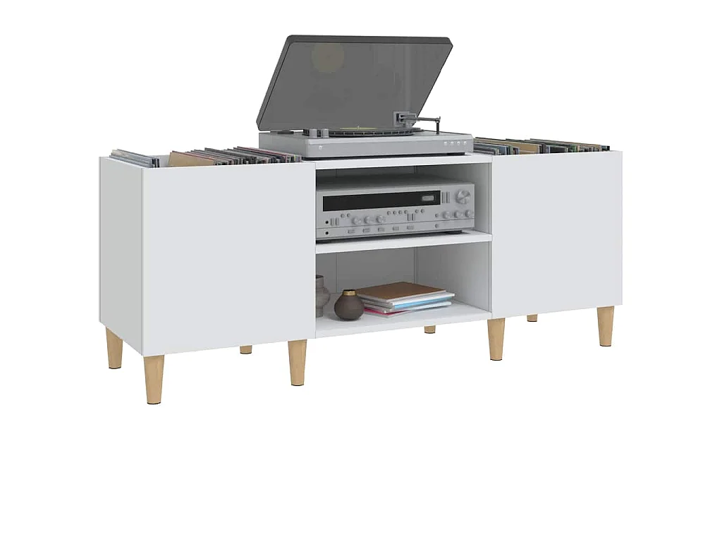 Meuble à disques Blanc 121x38x48 cm Bois d'ingénierie