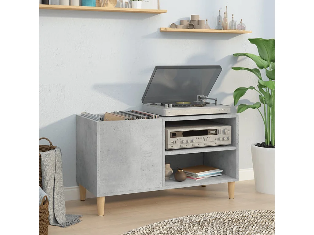 Mueble discos madera contrachapada gris hormigón 84,5x38x48 cm