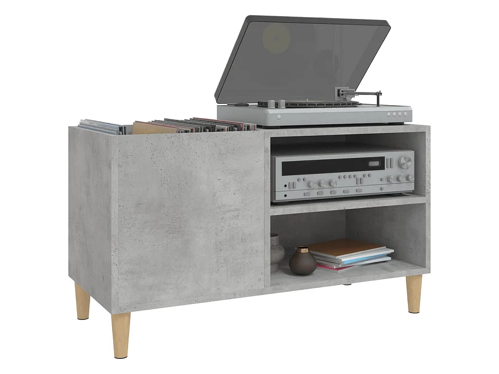 Mueble discos madera contrachapada gris hormigón 84,5x38x48 cm