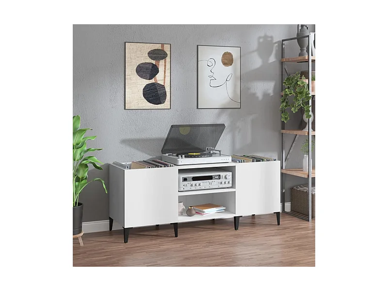 Platenkast 121x38x48 cm bewerkt hout wit