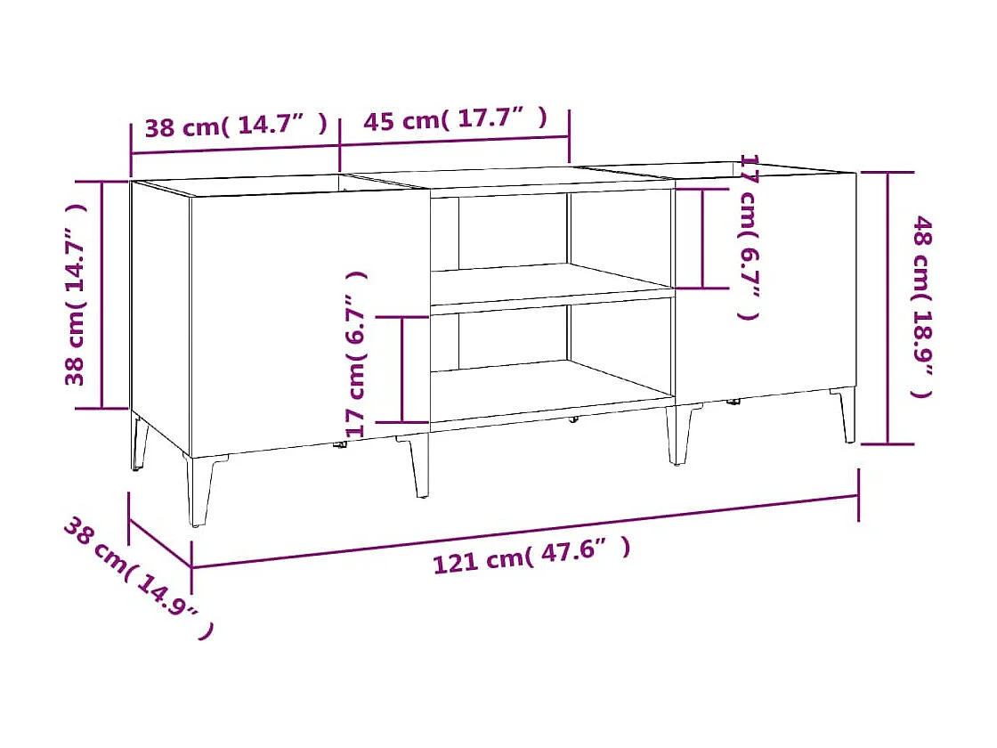 Plattenschrank Weiß 121x38x48 cm Holzwerkstoff
