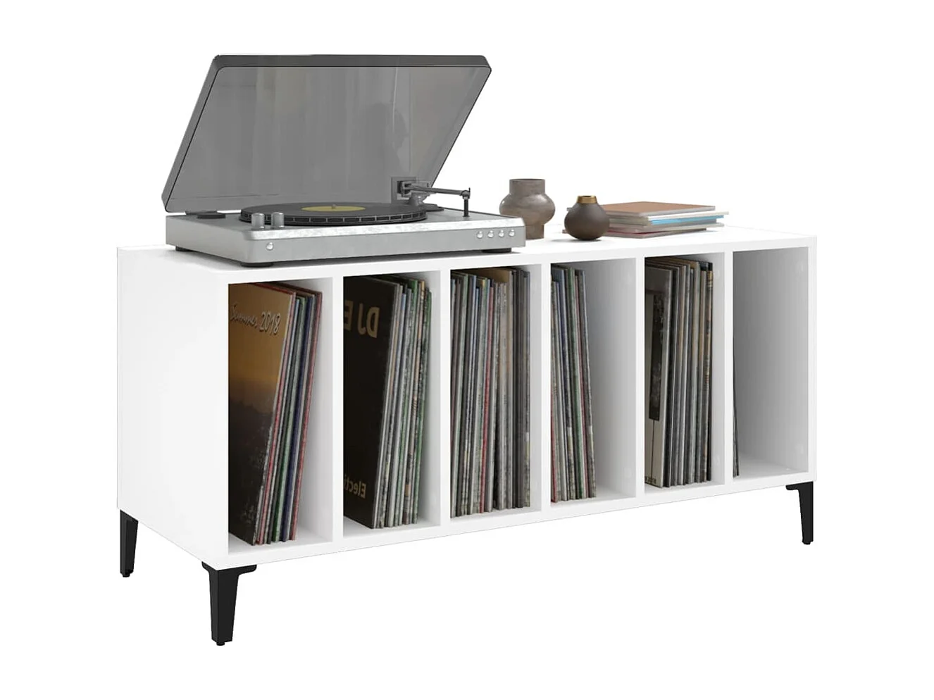 Platenkast 100x38x48 cm bewerkt hout wit