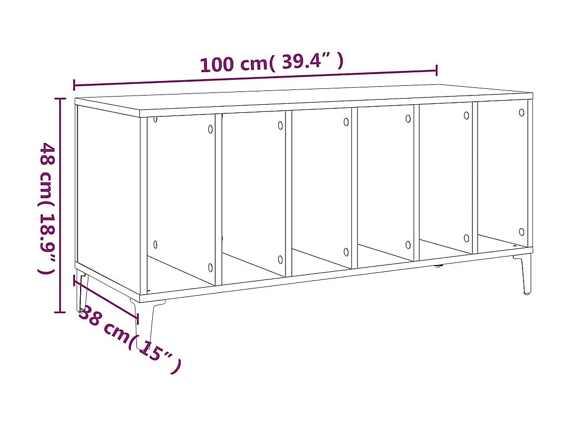 Platenkast 100x38x48 cm bewerkt hout wit