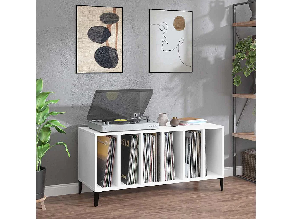 Mueble para discos madera contrachapada blanco 100x38x48 cm