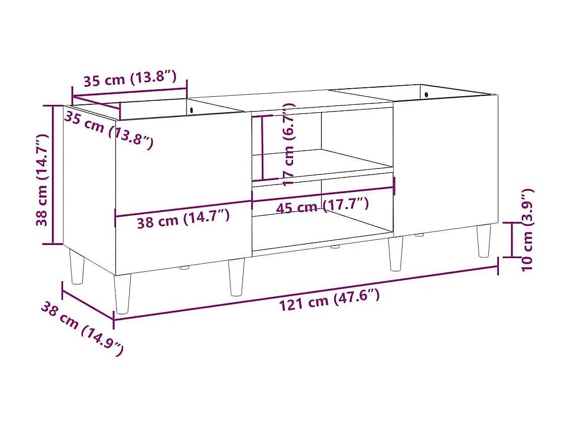 Mobile Porta Dischi Rovere Marrone 121x38x48 Legno Multistrato