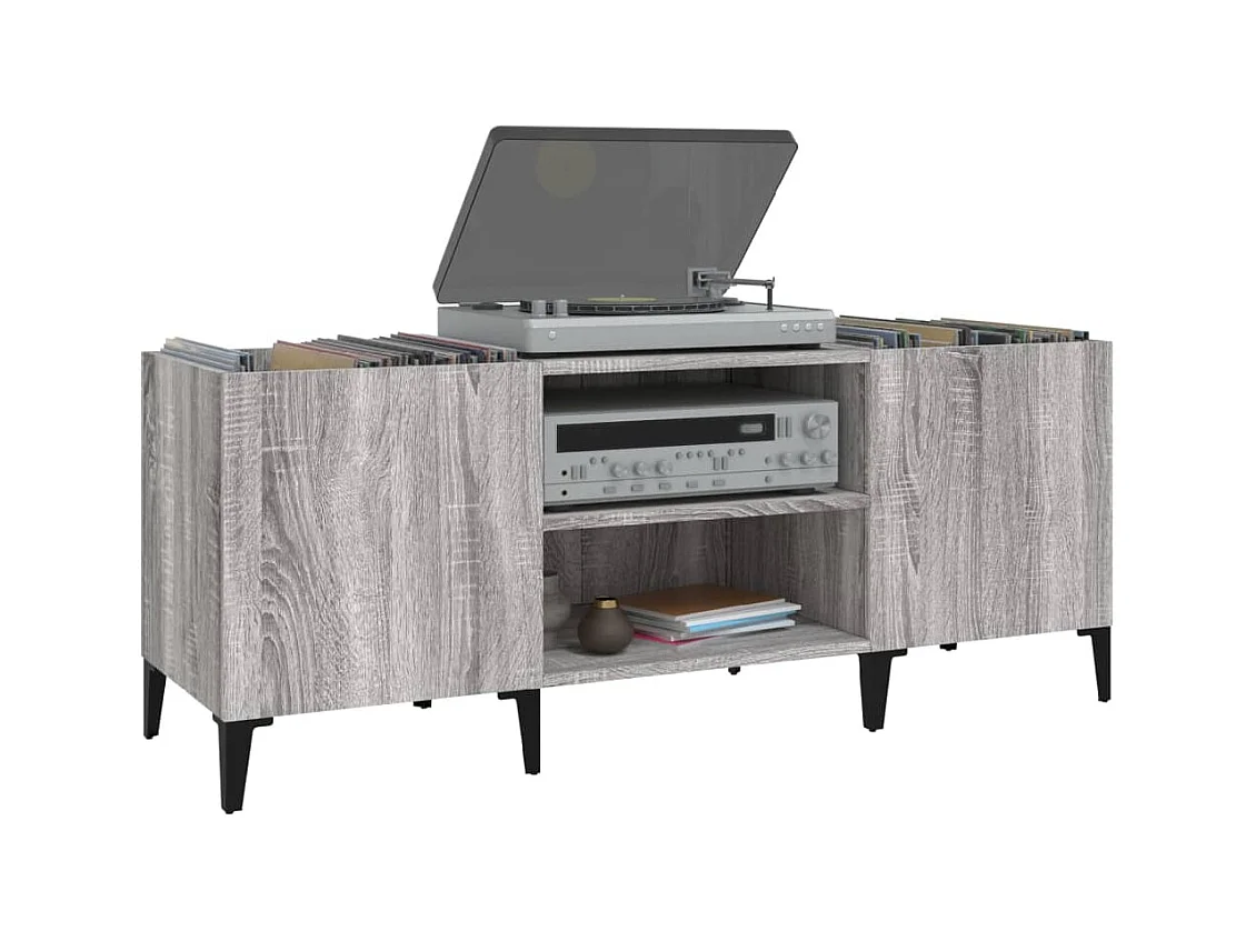 Platenkast 121x38x48 cm bewerkt hout grijs sonoma eikenkleurig