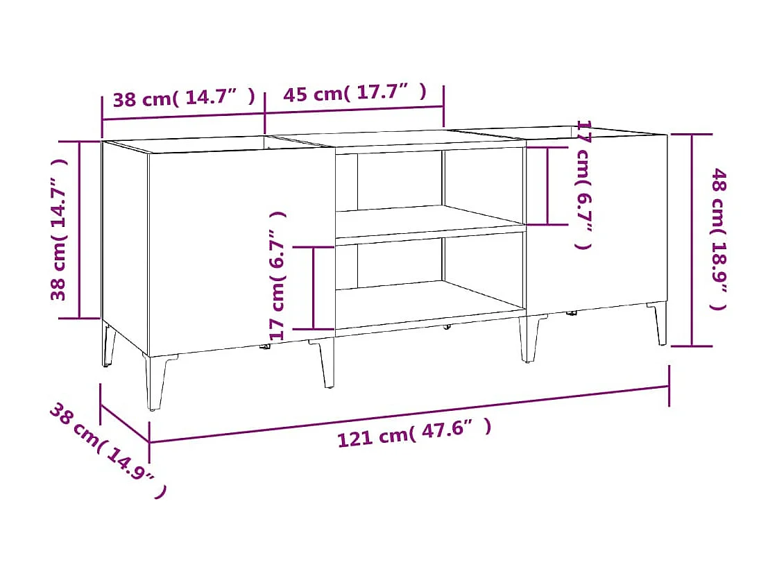 Platenkast 121x38x48 cm bewerkt hout grijs sonoma eikenkleurig