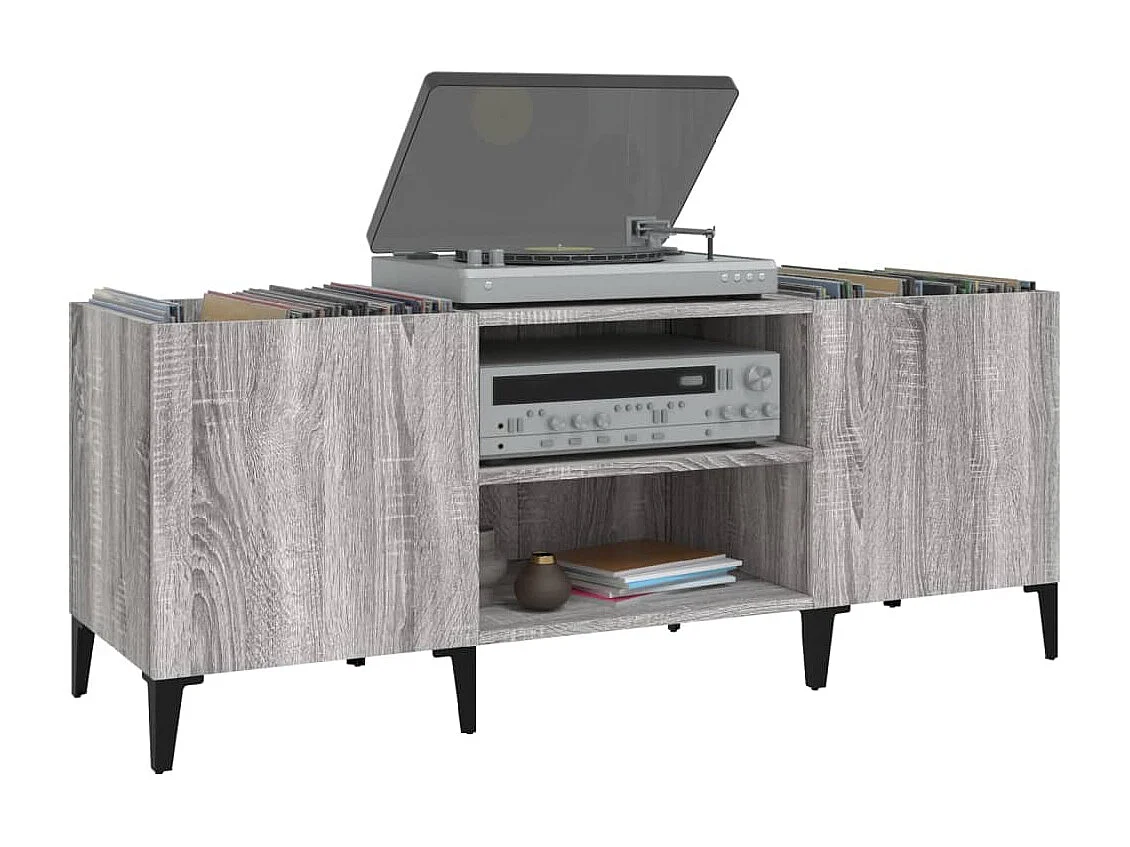 Platenkast 121x38x48 cm bewerkt hout grijs sonoma eikenkleurig