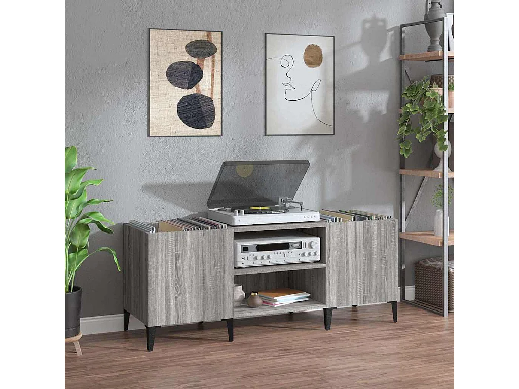 Platenkast 121x38x48 cm bewerkt hout grijs sonoma eikenkleurig