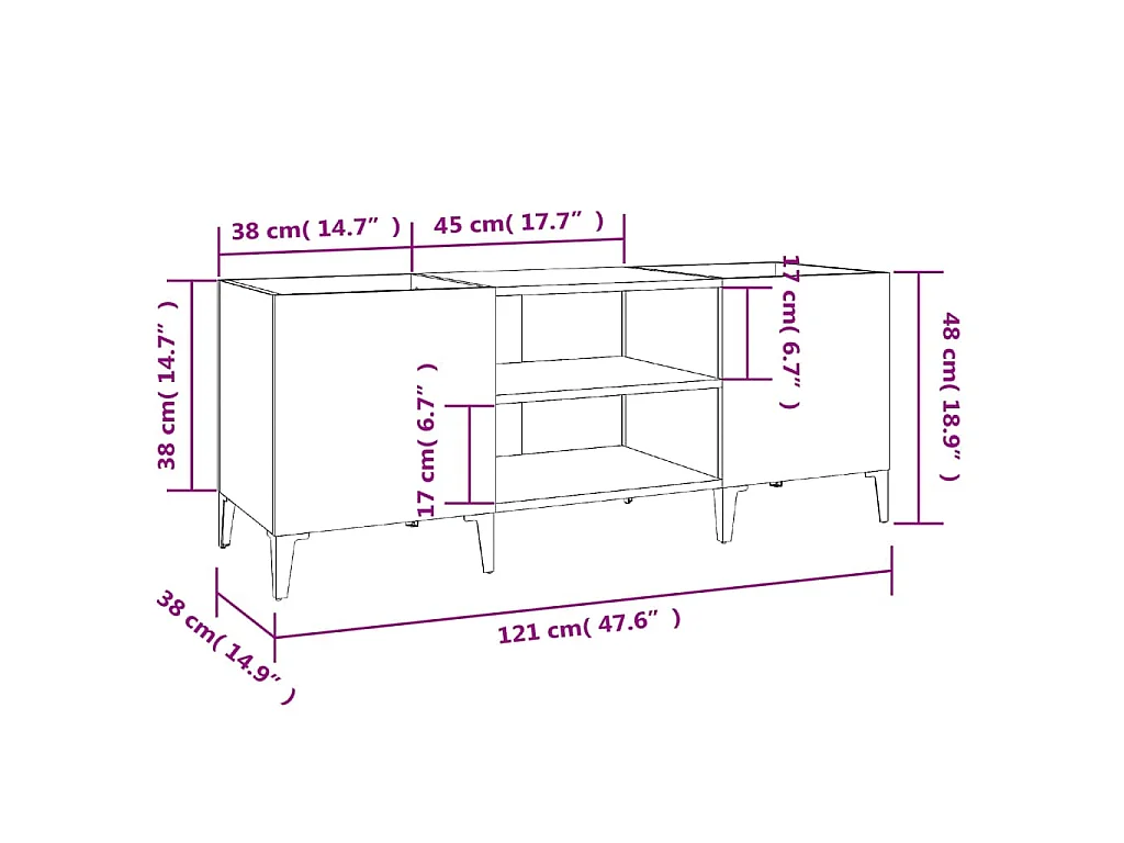 Platenkast 121x38x48 cm bewerkt hout grijs sonoma eikenkleurig