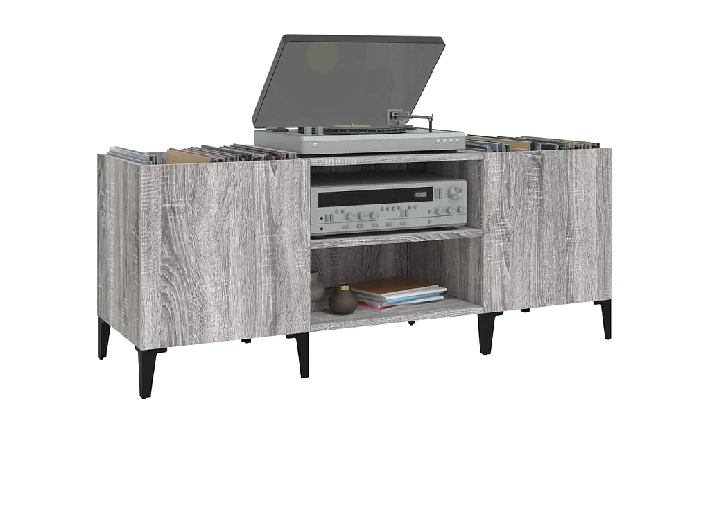 Platenkast 121x38x48 cm bewerkt hout grijs sonoma eikenkleurig