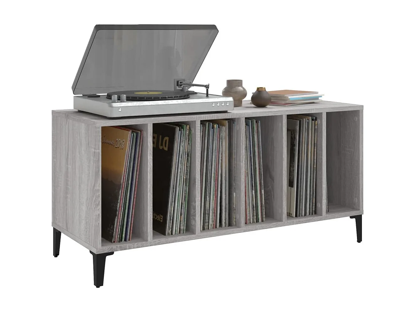 Platenkast 100x38x48 cm bewerkt hout grijs sonoma eikenkleurig