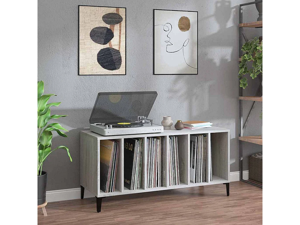 Mueble para discos madera contrachapada gris Sonoma 100x38x48cm