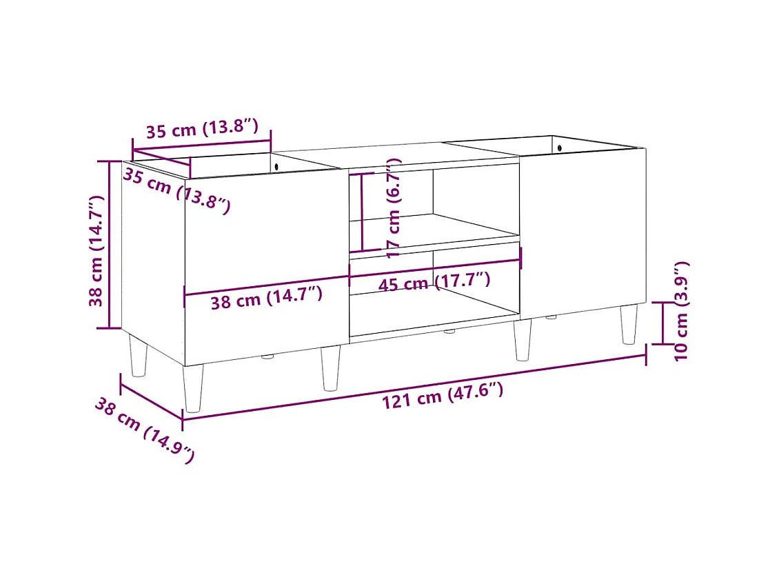 Plattenschrank Sonoma-Eiche 121x38x48 cm Holzwerkstoff