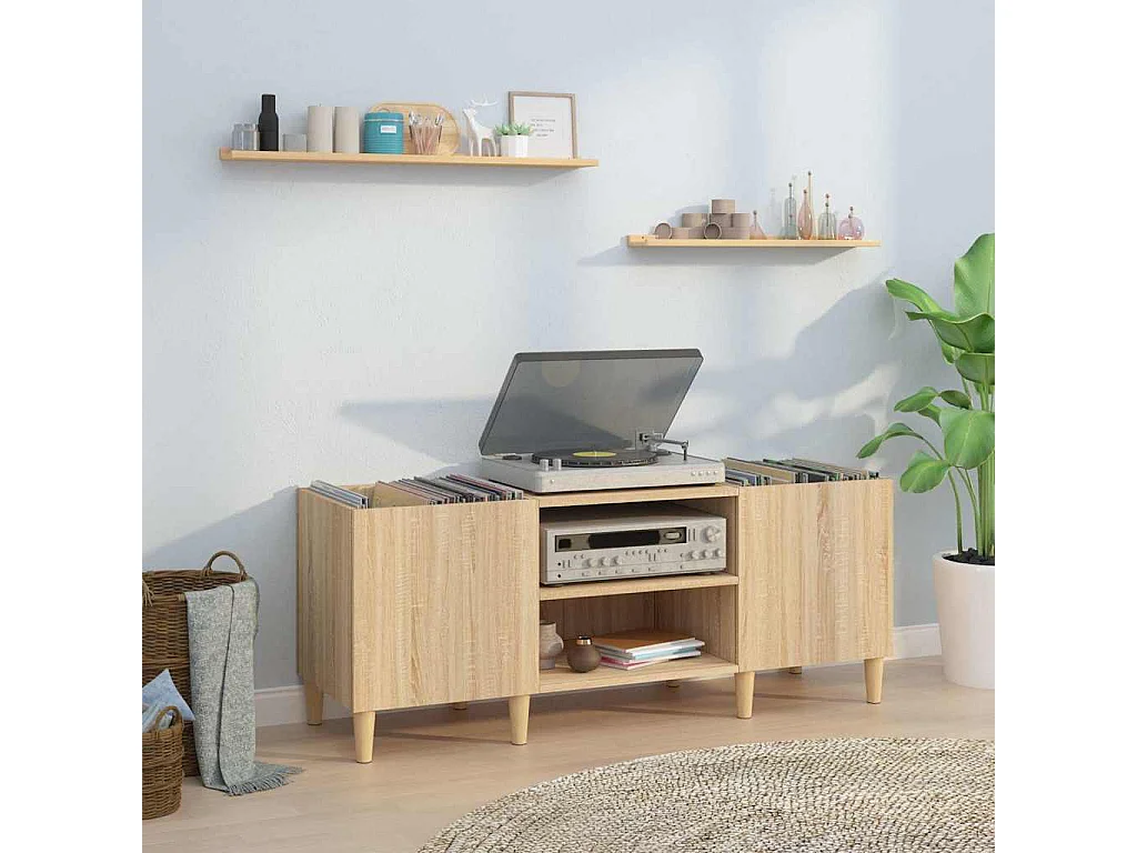 Meuble à disques Chêne Sonoma 121x38x48 cm Bois d'ingénierie