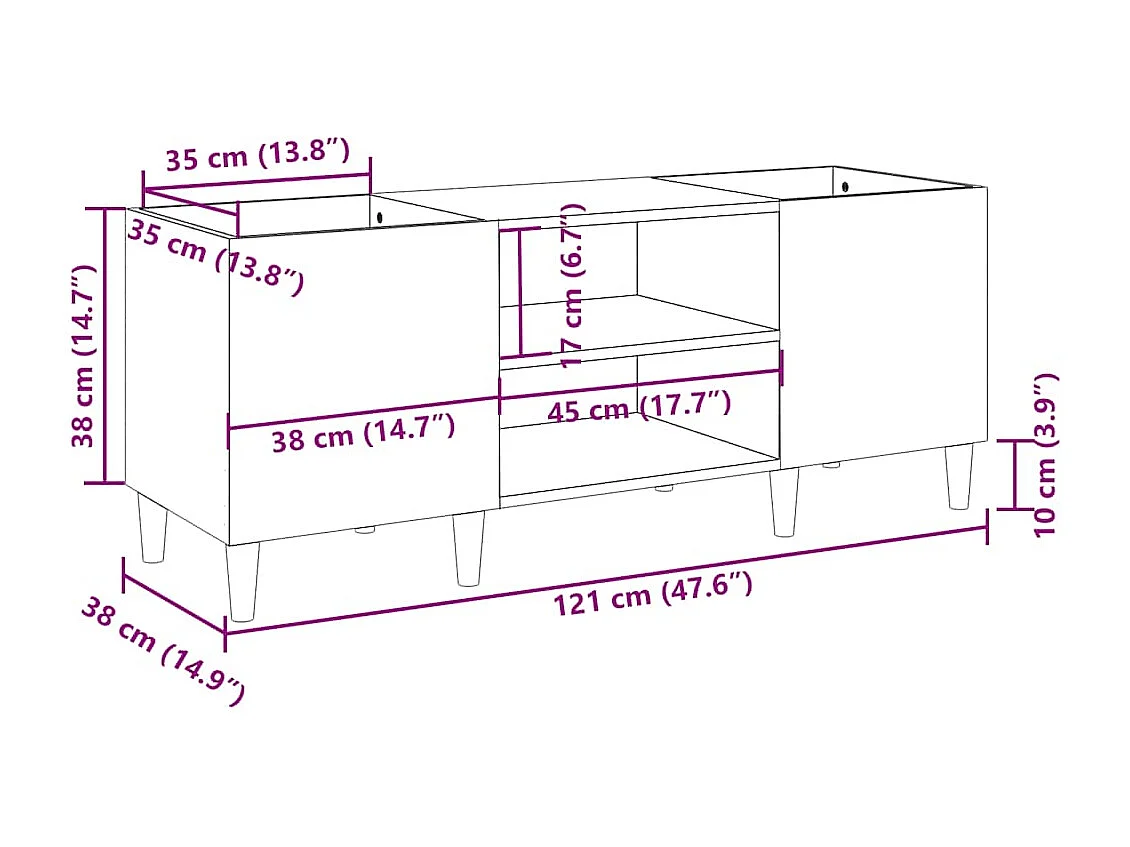 Meuble à disques Chêne Sonoma 121x38x48 cm Bois d'ingénierie
