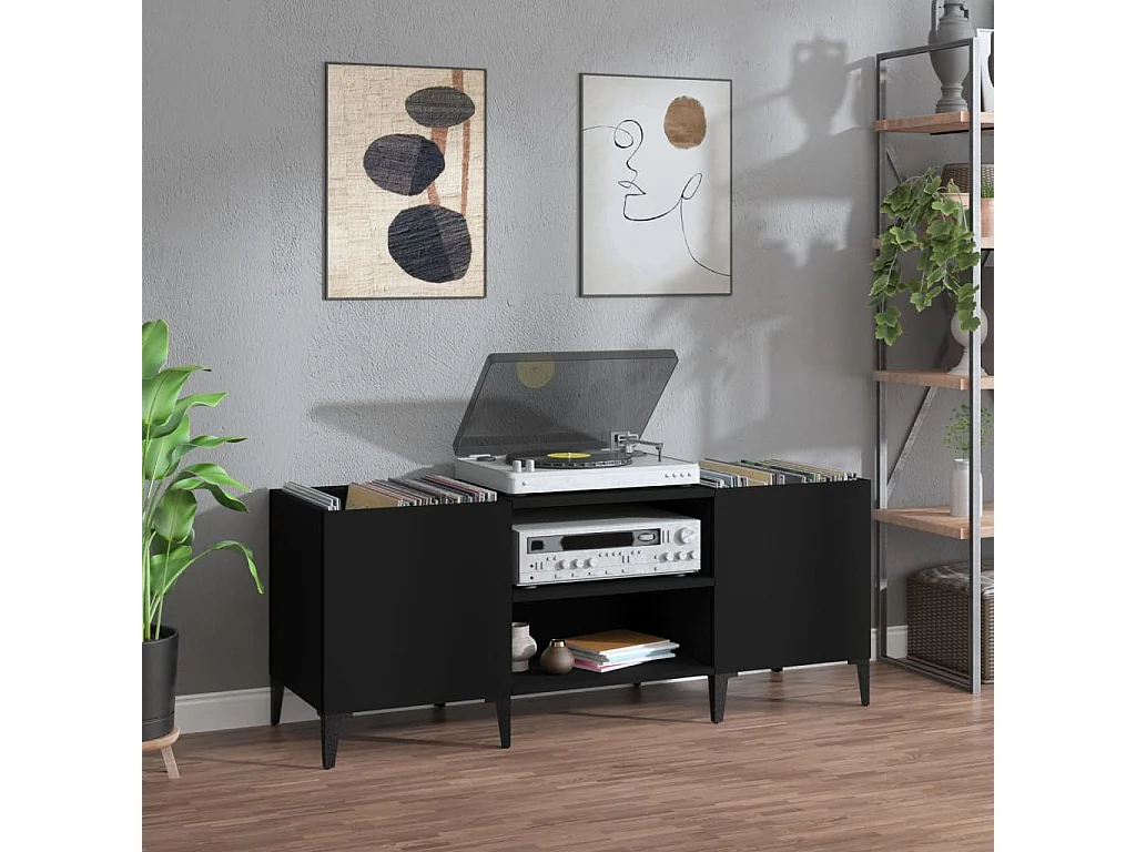 Platenkast 121x38x48 cm bewerkt hout zwart