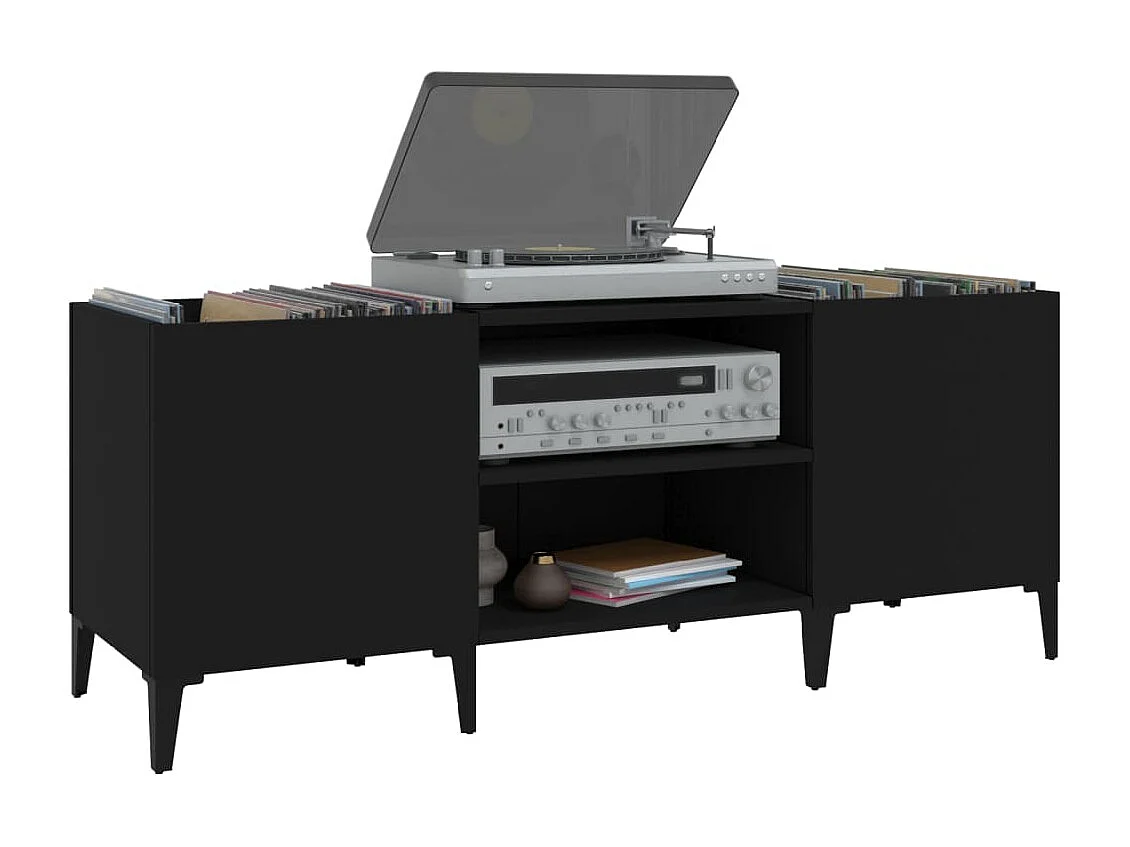 Platenkast 121x38x48 cm bewerkt hout zwart