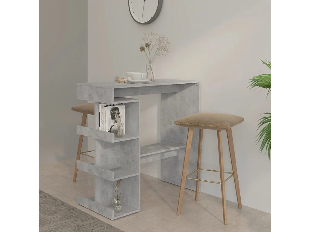 Table de bar étagère de rangement Gris béton Bois d'ingénierie