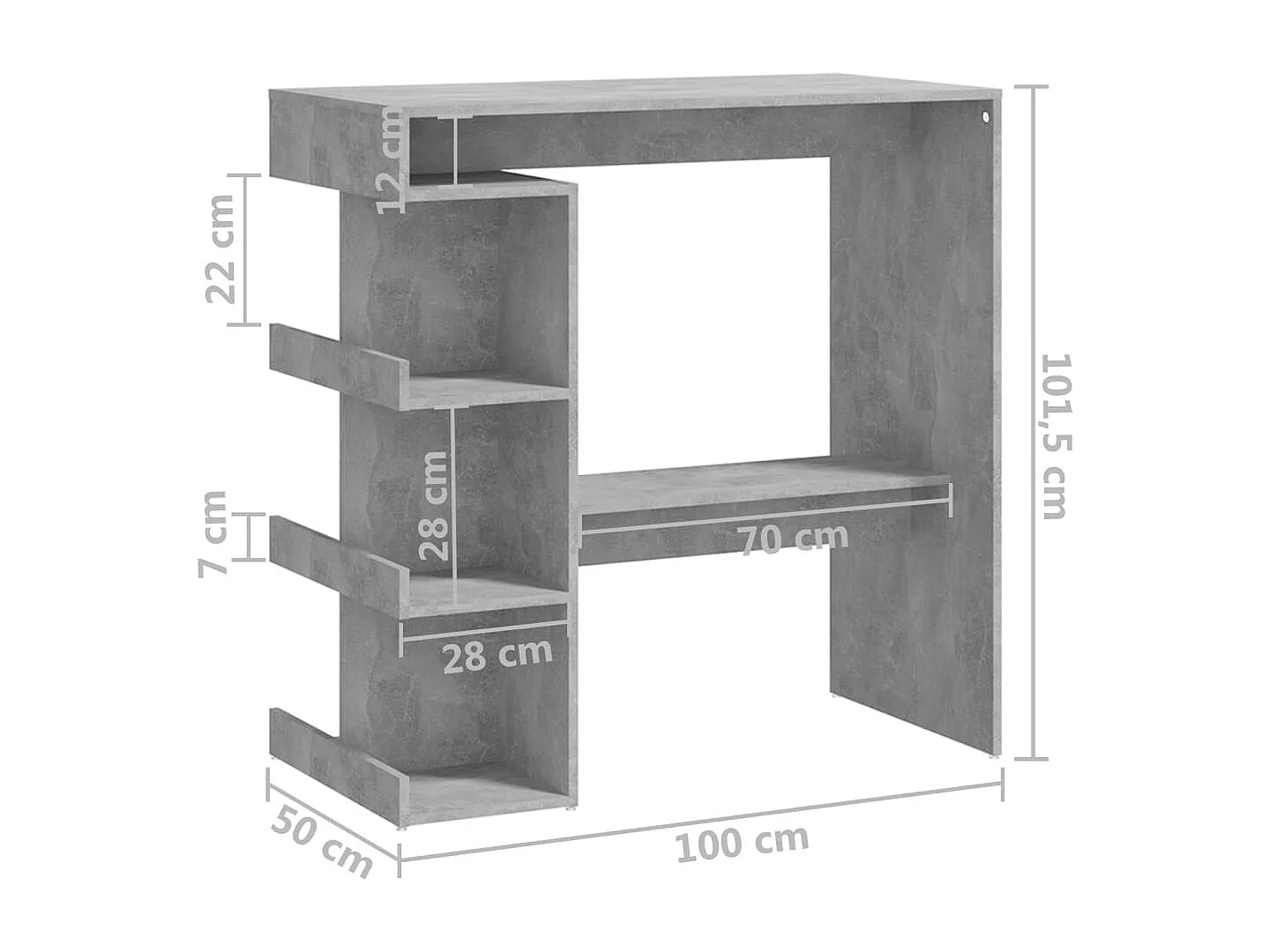 Table de bar étagère de rangement Gris béton Bois d'ingénierie