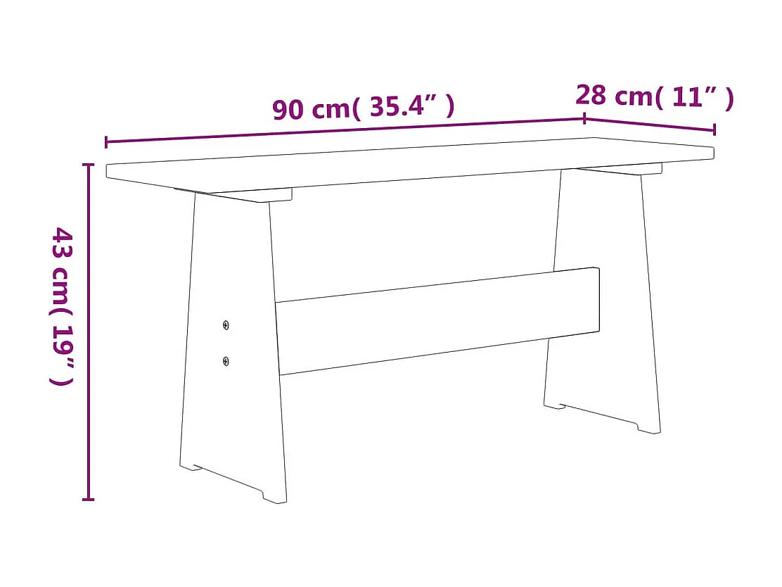 Mesa de comedor con banco REINE madera de pino marrón blanco