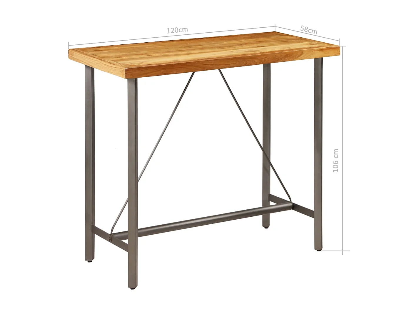 Mesa de bar em madeira de teca recuperada maciça 120x58x106 cm