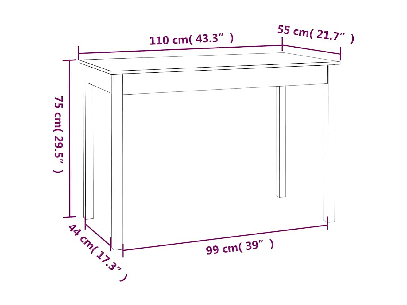 Eettafel 110x55x75 cm massief grenenhout wit