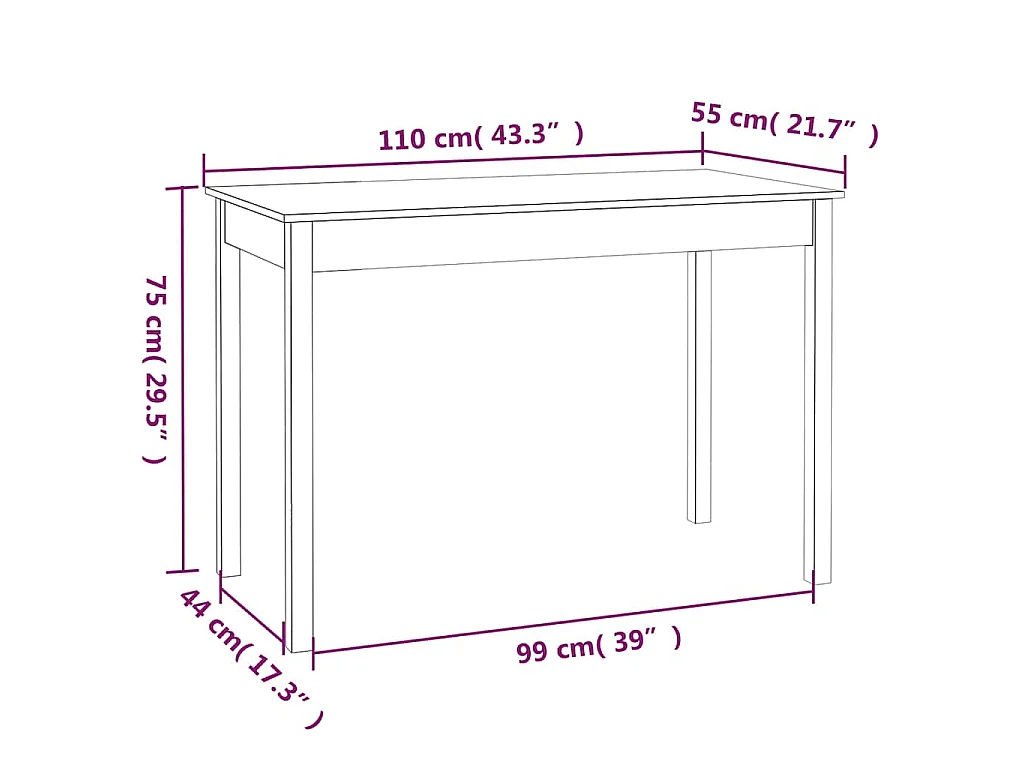 Table à manger Blanc 110x55x75 cm Bois massif de pin