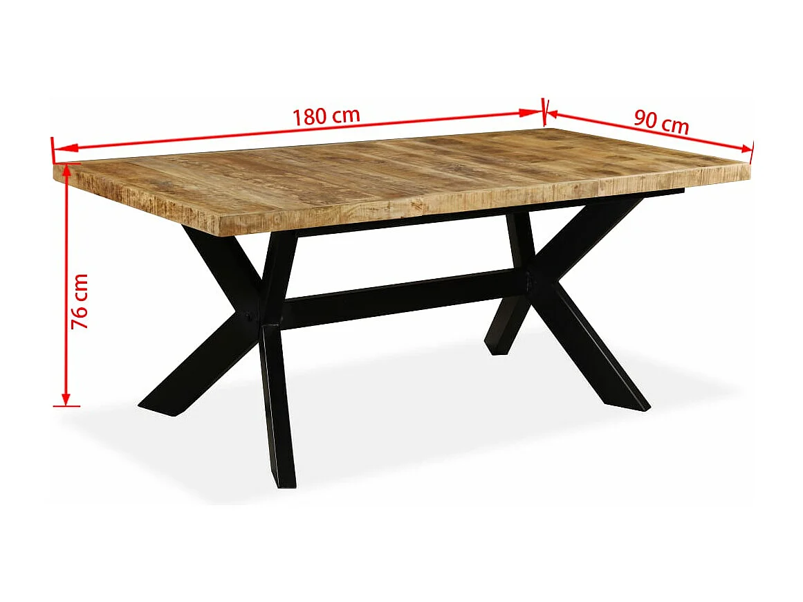 Table à manger Bois de manguier massif et croix en acier 180 cm