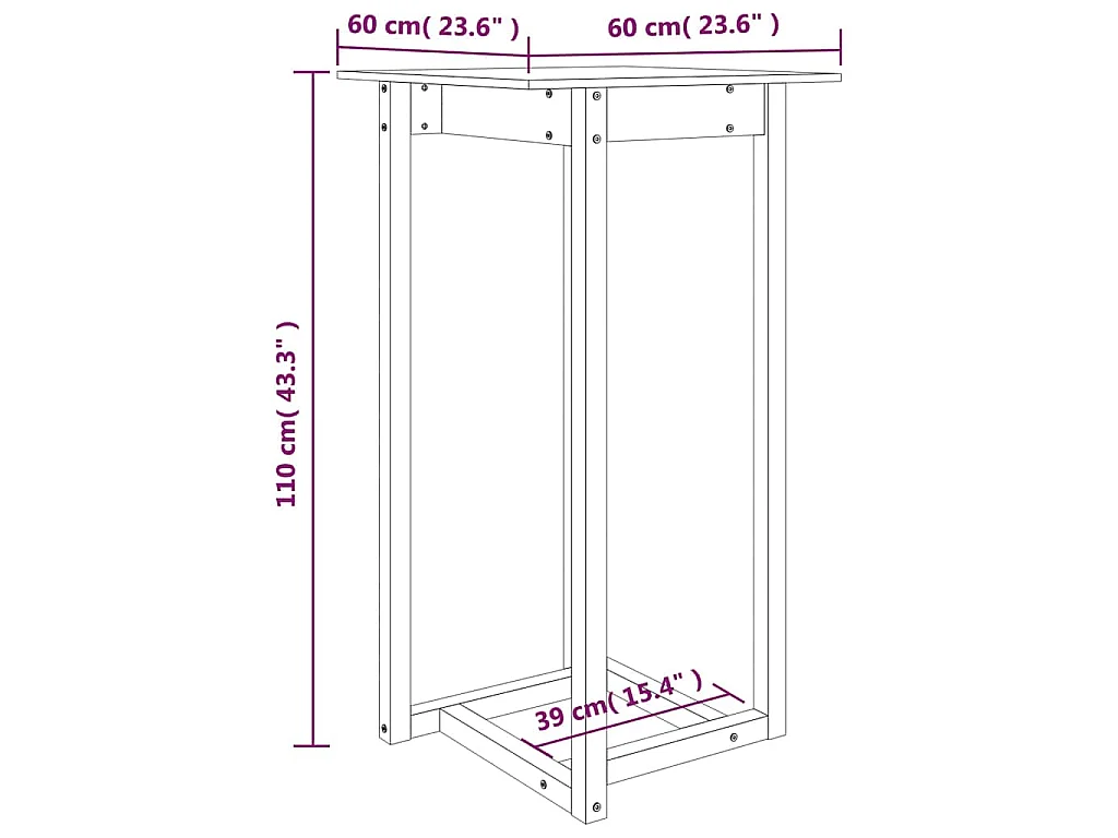 Table de bar 60x60x110 cm Bois massif de pin
