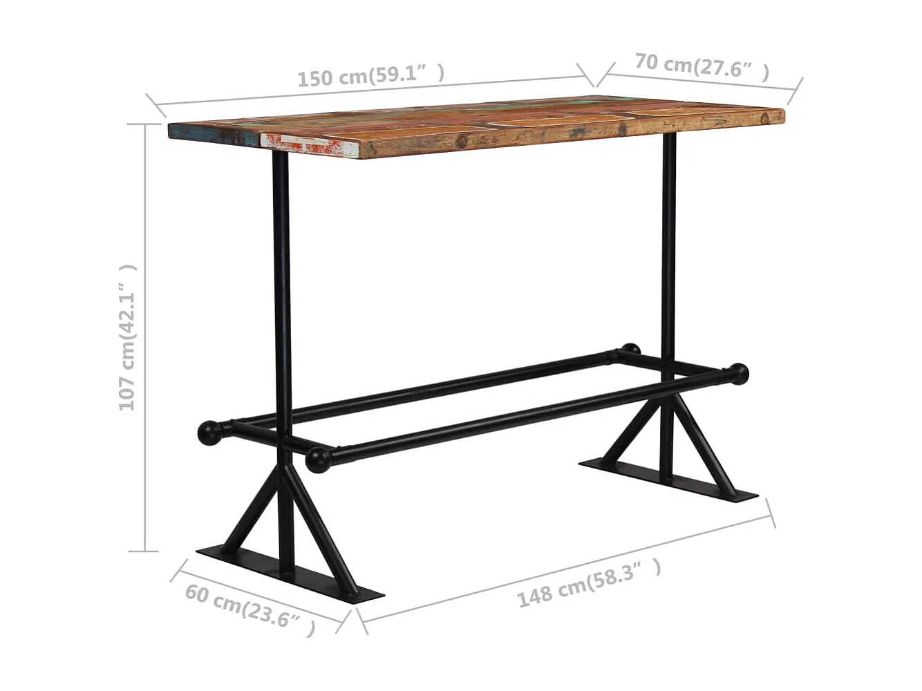 Bartisch Massives Altholz Mehrfarbig 150x70x107 cm