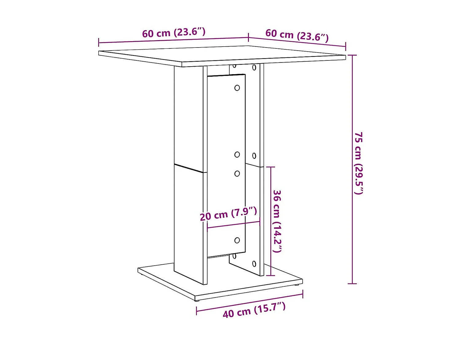 Table de bistro Chêne sonoma 60x60x75 cm Bois d'ingénierie