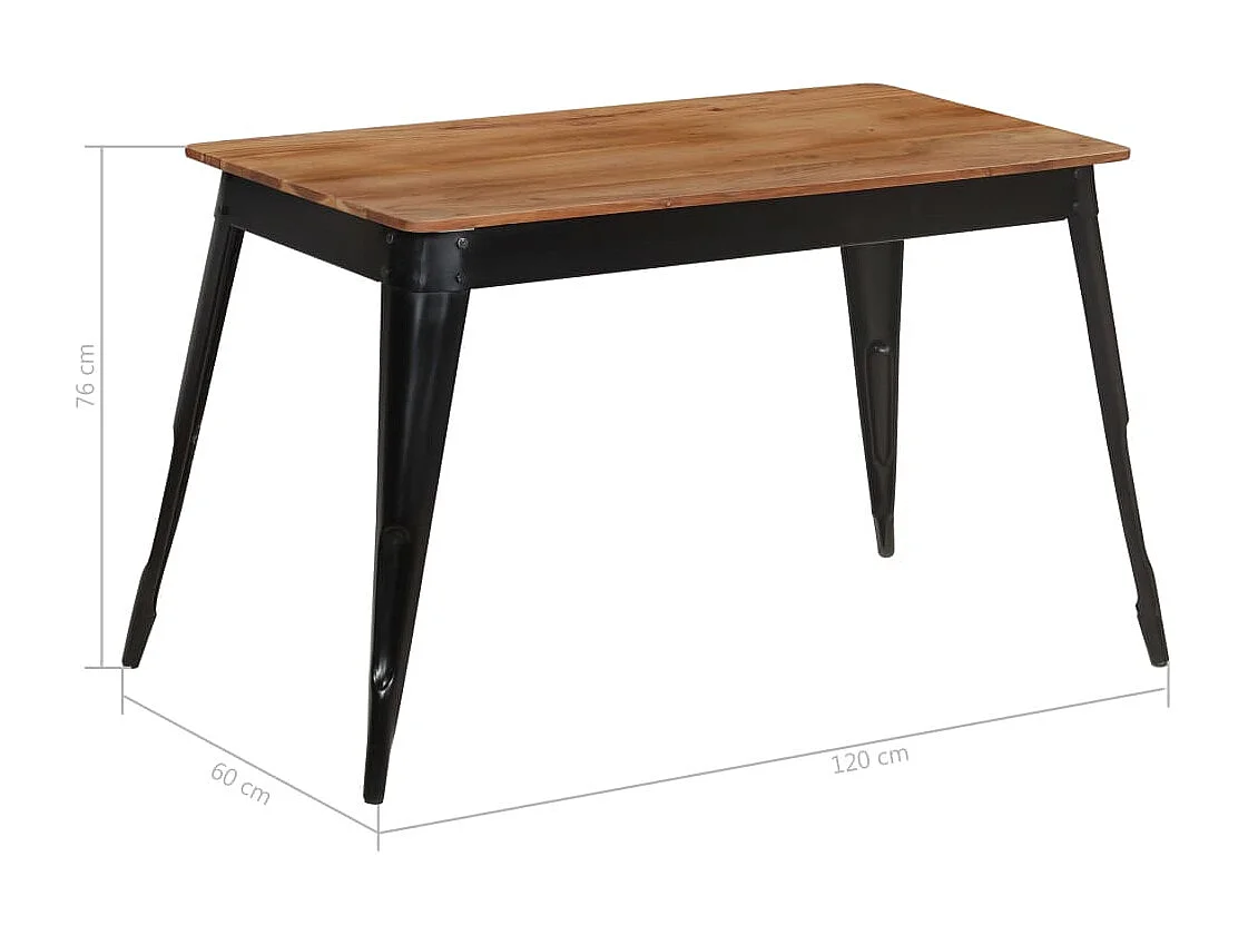 Mesa de jantar madeira de acácia maciça e aço 120x60x76 cm