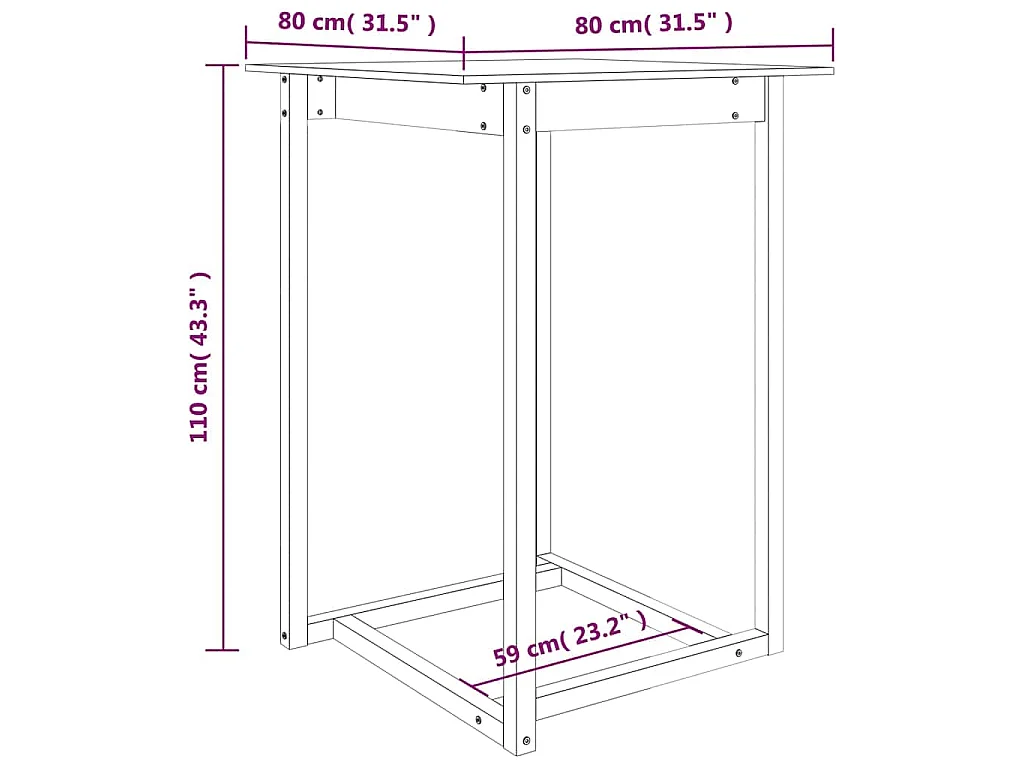 Table de bar 80x80x110 cm Bois massif de pin