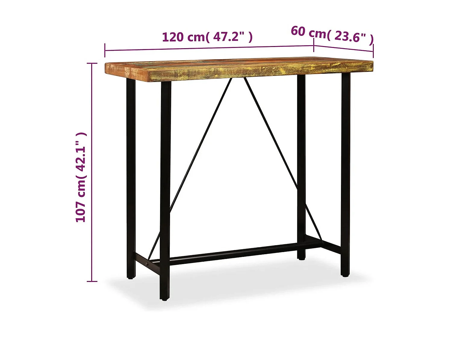 Bartisch Altholz Massiv 120x60x107 cm