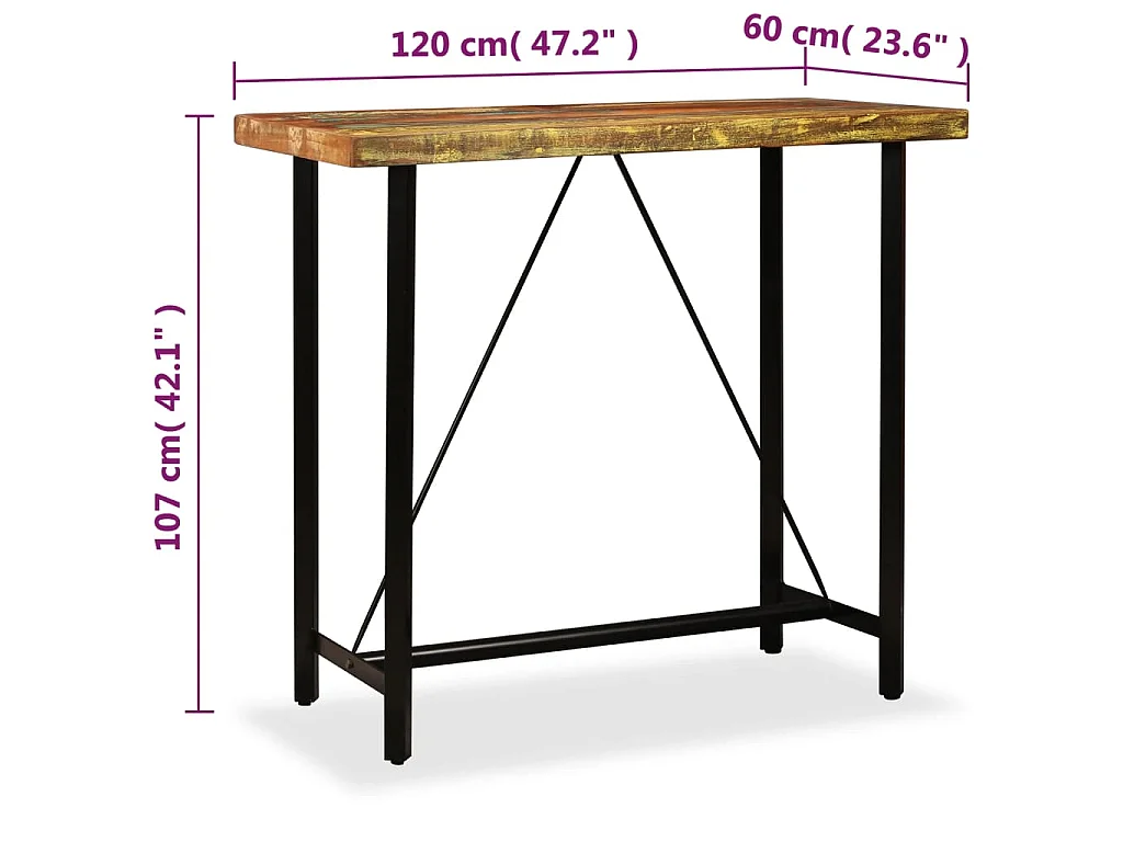 Tavolino da Bar in Legno Massello di Recupero 120x60x107 cm