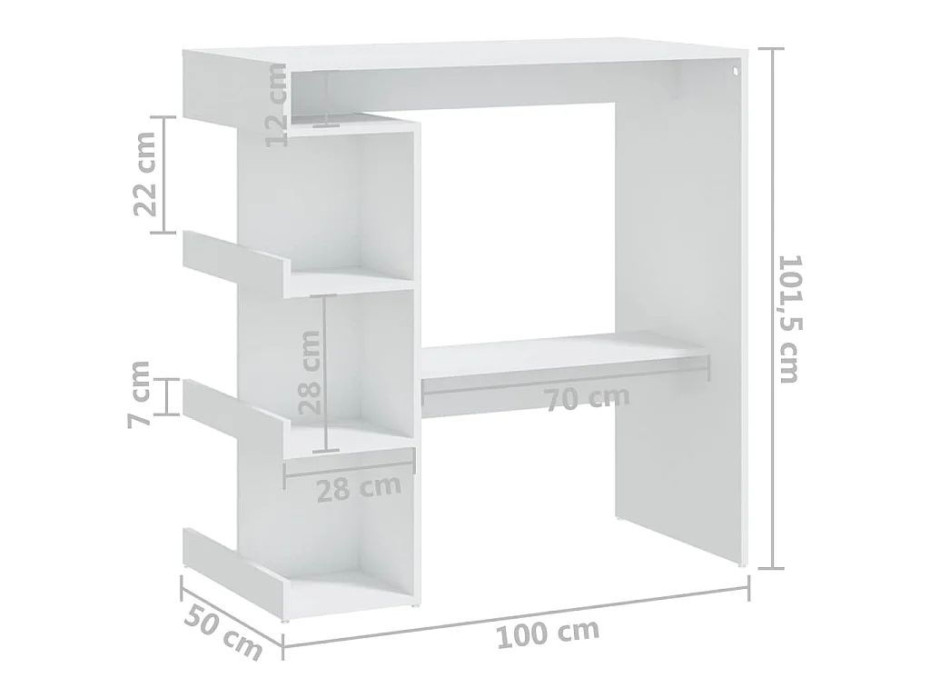 Table de bar avec étagère de rangement Blanc Bois d'ingénierie