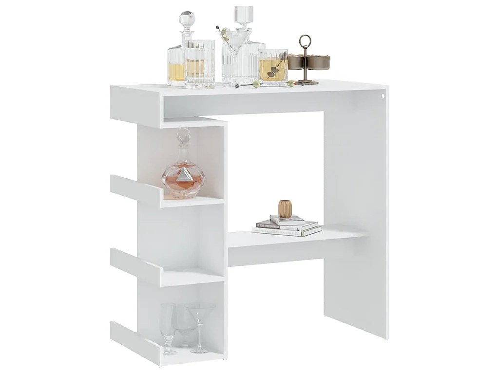 Table de bar avec étagère de rangement Blanc Bois d'ingénierie