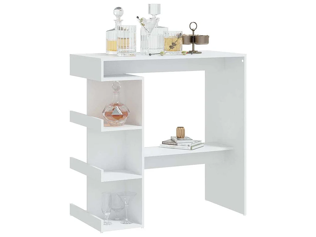 Table de bar avec étagère de rangement Blanc Bois d'ingénierie