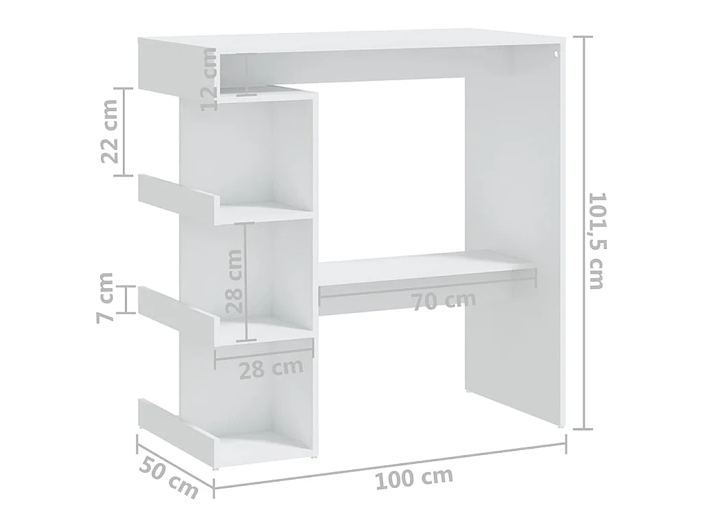 Table de bar avec étagère de rangement Blanc Bois d'ingénierie