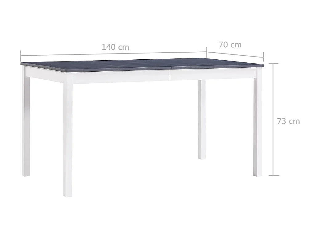 Tavolo da Pranzo Bianco e Grigio 140x70x73 cm in Legno di Pino