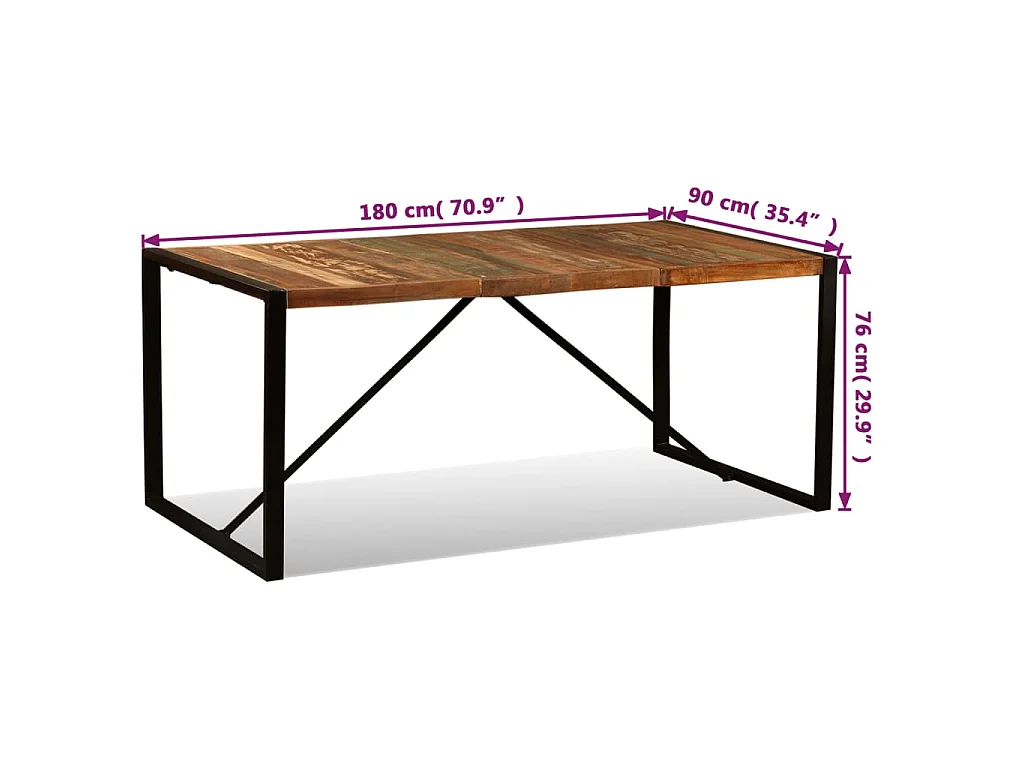 Mesa de comedor de madera maciza reciclada 180 cm