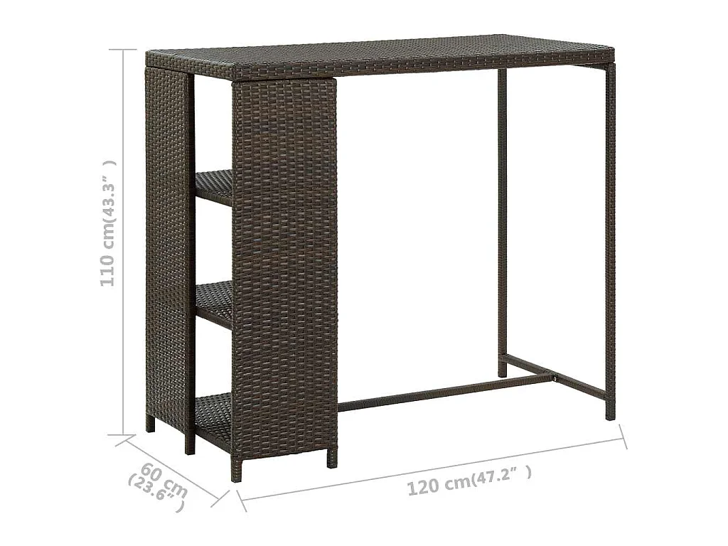 Table de bar avec rangement Marron 120x60x110 cm Résine tressée