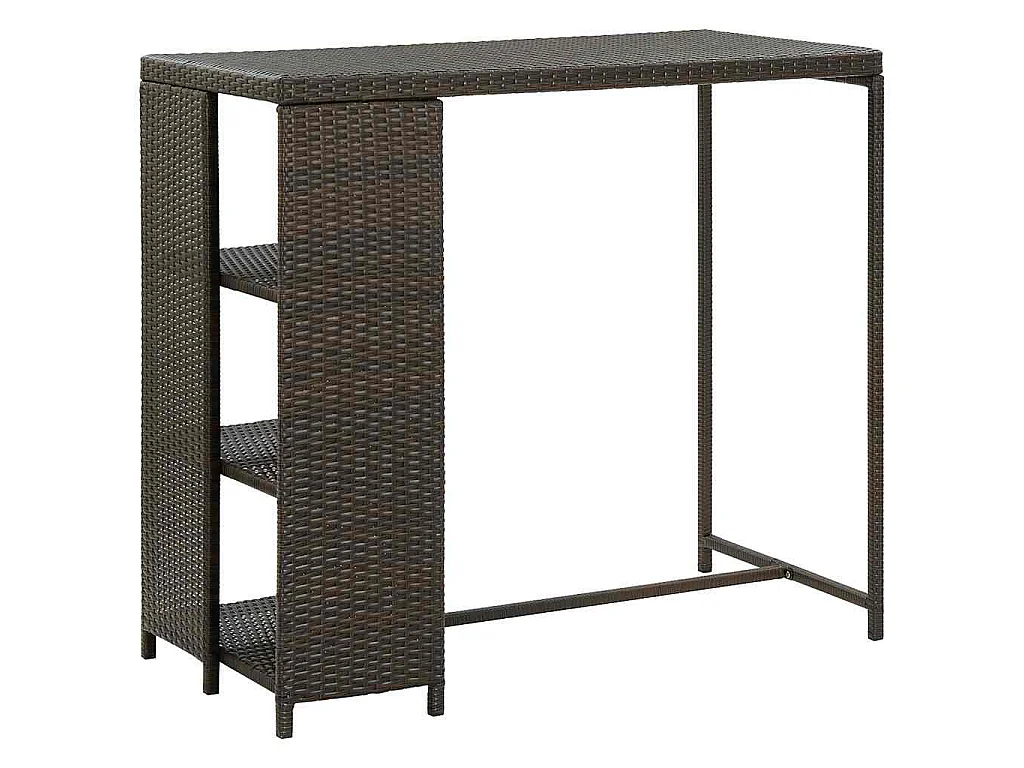 Mesa de bar com prateleiras 120x60x110 cm vime PE castanho