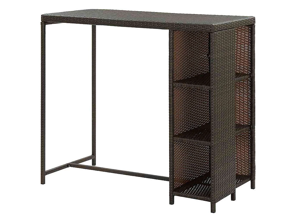 Mesa de bar com prateleiras 120x60x110 cm vime PE castanho