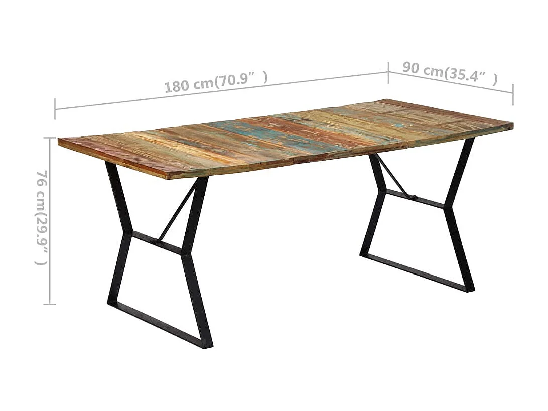 Mesa de jantar 180x90x76 cm madeira recuperada maciça