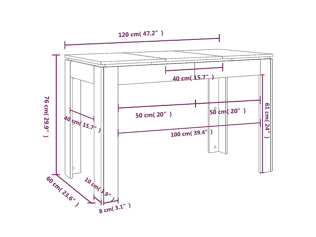 Table de salle à manger Blanc 120x60x76 cm Bois d'ingénierie